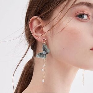 Anthropologie Butterfly fabric Pearl drop Earrings